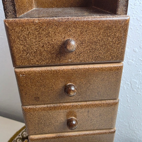 Vintage Wooden Heart Apothecary Organizer 6 Drawer Jewelry Box Cottage Decor - Picture 3 of 14